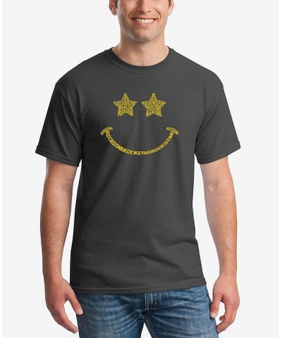 Men's Word Art Rockstar Smiley Short Sleeve T-shirt Gray $18.54 T-Shirts