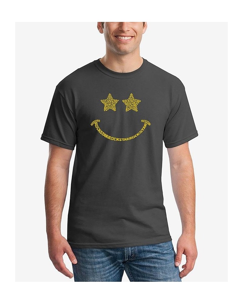 Men's Word Art Rockstar Smiley Short Sleeve T-shirt Gray $18.54 T-Shirts