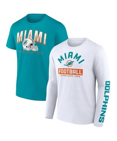 Men's Branded Aqua, White Miami Dolphins Long and Short Sleeve Two-Pack T-shirt $26.78 T-Shirts