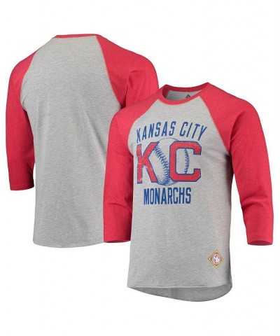 Men's Heather Gray, Red Kansas City Monarchs Negro League Wordmark Raglan 3/4 Sleeve T-shirt $27.49 T-Shirts