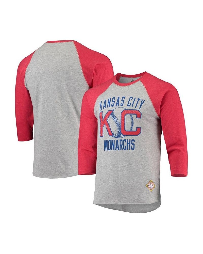 Men's Heather Gray, Red Kansas City Monarchs Negro League Wordmark Raglan 3/4 Sleeve T-shirt $27.49 T-Shirts