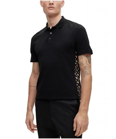 BOSS Men's Cotton-Pique Monogram Inserts Polo Shirt Black $66.36 Polo Shirts