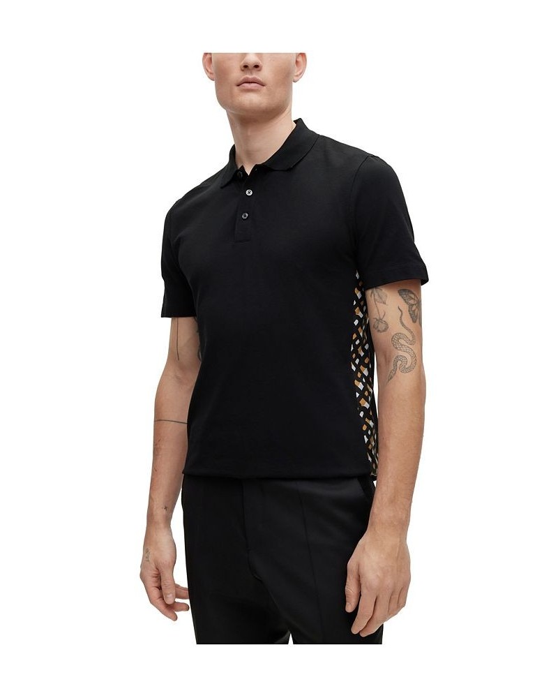 BOSS Men's Cotton-Pique Monogram Inserts Polo Shirt Black $66.36 Polo Shirts