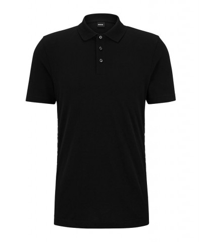 BOSS Men's Cotton-Pique Monogram Inserts Polo Shirt Black $66.36 Polo Shirts