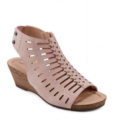 Women's Hana Round Toe Laser Cut Dress Sandals Pink $34.88 Shoes