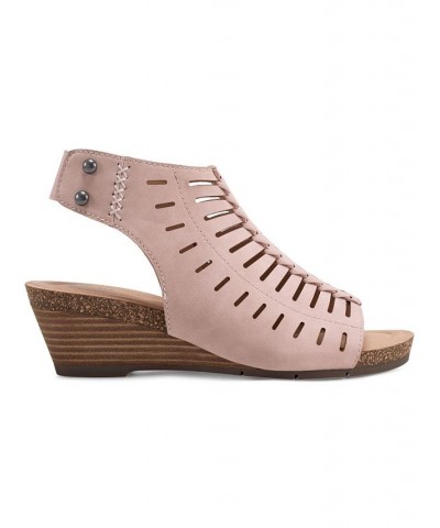 Women's Hana Round Toe Laser Cut Dress Sandals Pink $34.88 Shoes