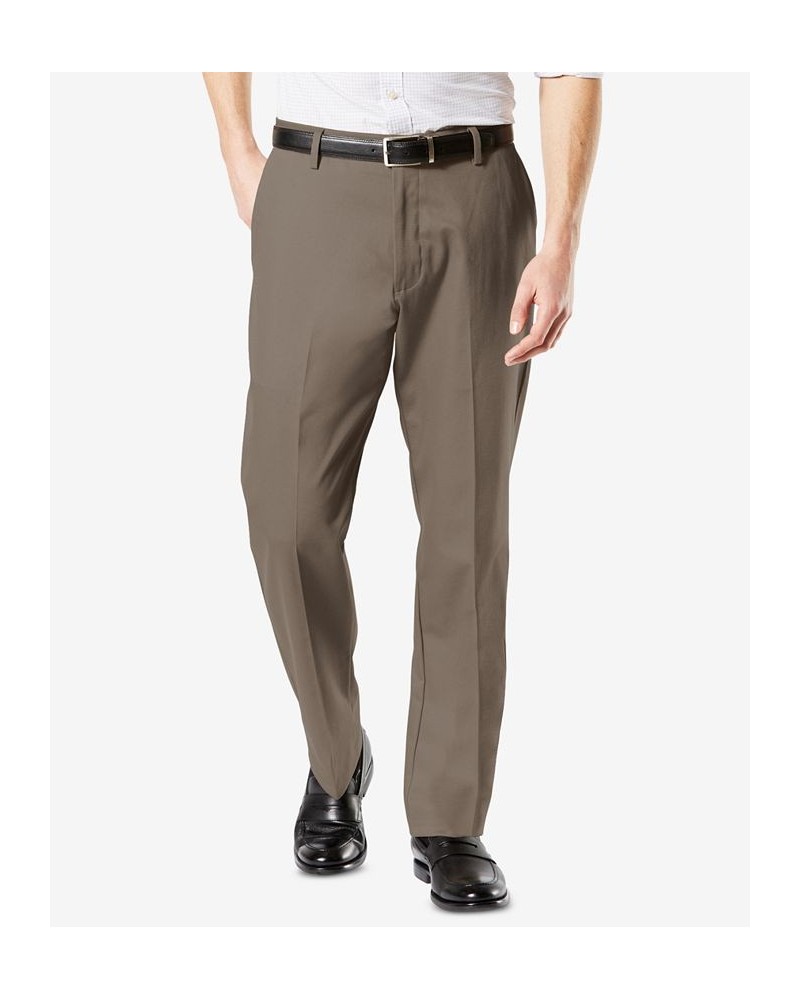 Men's Signature Lux Cotton Classic Fit Creased Stretch Khaki Pants Brown $27.60 Pants