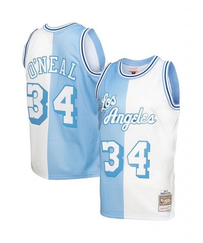 Men's Shaquille O'Neal Powder Blue, White Los Angeles Lakers Hardwood Classics 1996-97 Split Swingman Jersey $48.84 Jersey