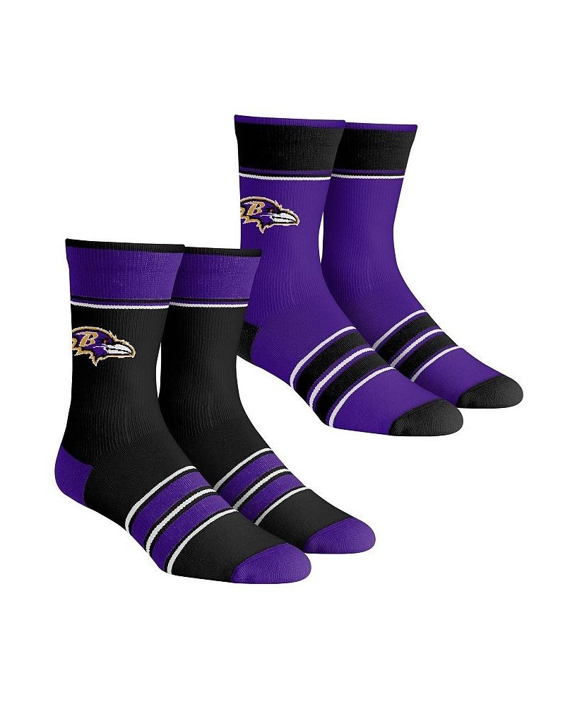 Men's and Women's Socks Baltimore Ravens Multi-Stripe 2-Pack Team Crew Sock Set $14.35 Socks