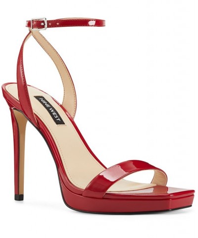 Women's Zadie Square Toe Stiletto Heel Dress Sandals Red $51.48 Shoes