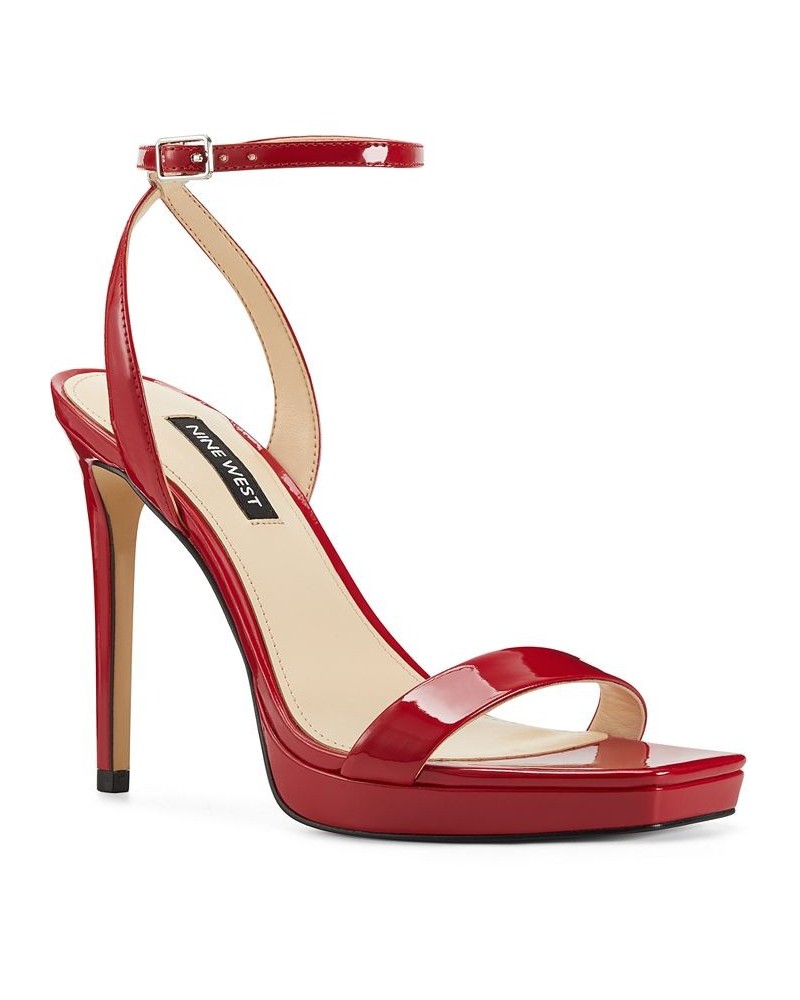 Women's Zadie Square Toe Stiletto Heel Dress Sandals Red $51.48 Shoes