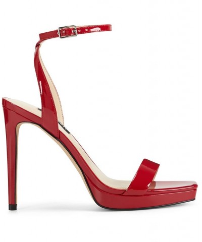 Women's Zadie Square Toe Stiletto Heel Dress Sandals Red $51.48 Shoes