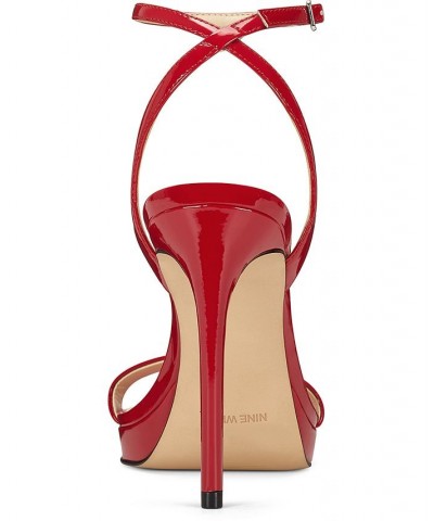 Women's Zadie Square Toe Stiletto Heel Dress Sandals Red $51.48 Shoes