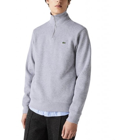 Men's Solid Quarter-Zip Interlock Ribbed Sweatshirt Silver $36.08 Sweatshirt