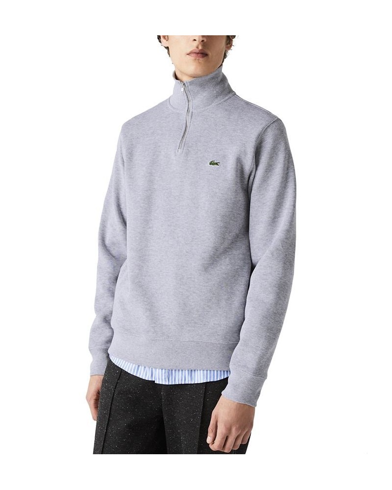 Men's Solid Quarter-Zip Interlock Ribbed Sweatshirt Silver $36.08 Sweatshirt