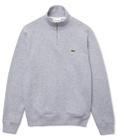 Men's Solid Quarter-Zip Interlock Ribbed Sweatshirt Silver $36.08 Sweatshirt