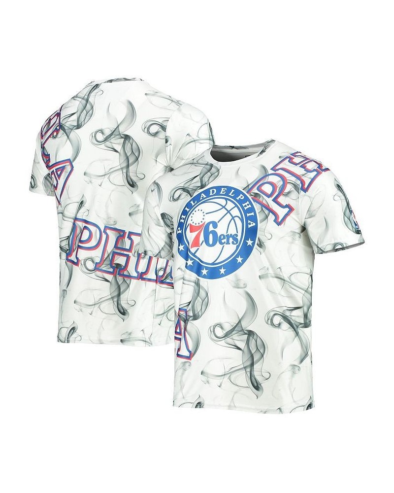 Men's White, Black Philadelphia 76Ers Asymmetric Bold Smoke T-shirt $32.99 T-Shirts