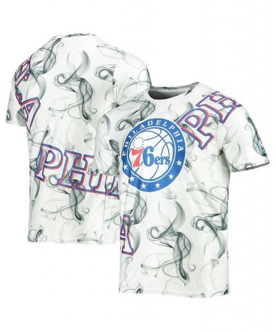 Men's White, Black Philadelphia 76Ers Asymmetric Bold Smoke T-shirt $32.99 T-Shirts