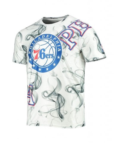 Men's White, Black Philadelphia 76Ers Asymmetric Bold Smoke T-shirt $32.99 T-Shirts