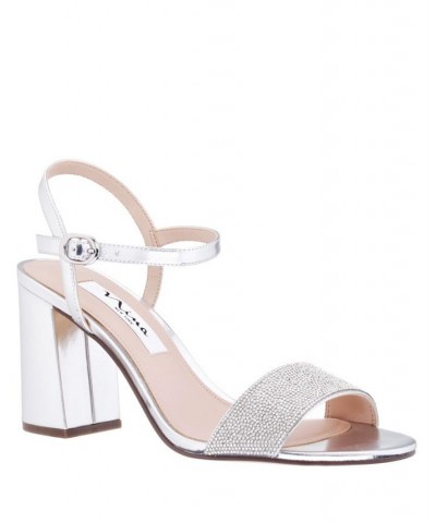 Women's Haven Block Heel Evening Sandals Silver $53.41 Shoes