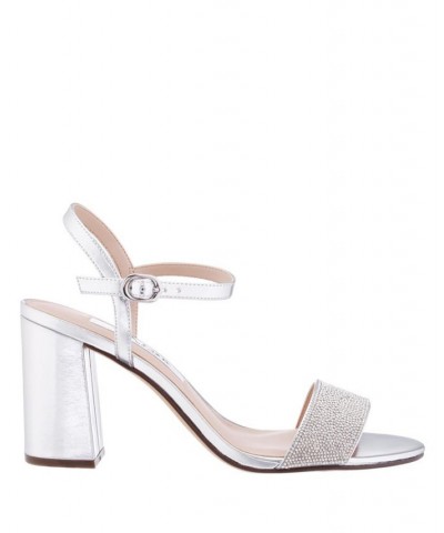 Women's Haven Block Heel Evening Sandals Silver $53.41 Shoes