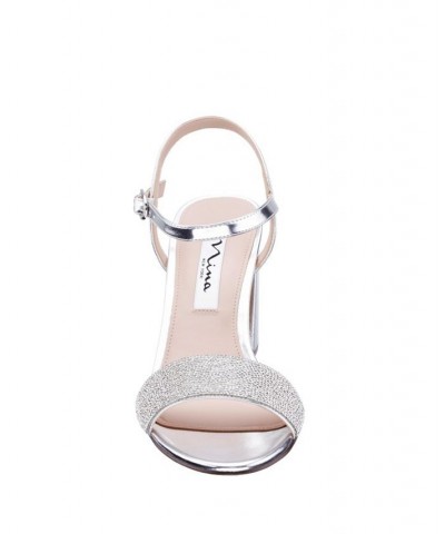 Women's Haven Block Heel Evening Sandals Silver $53.41 Shoes