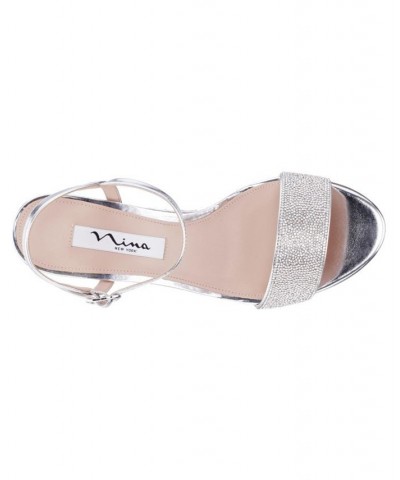 Women's Haven Block Heel Evening Sandals Silver $53.41 Shoes