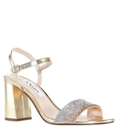 Women's Haven Block Heel Evening Sandals Silver $53.41 Shoes