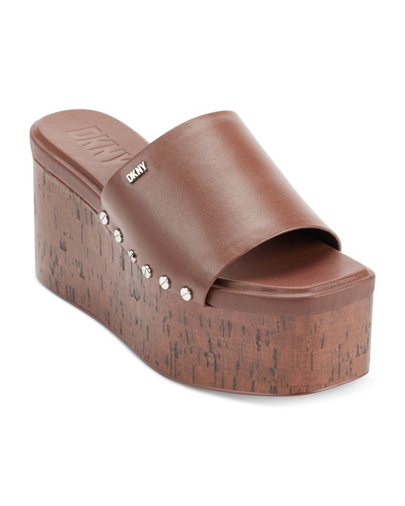 Alvy Studded Platform Wedge Slide Sandals Brown $46.19 Shoes