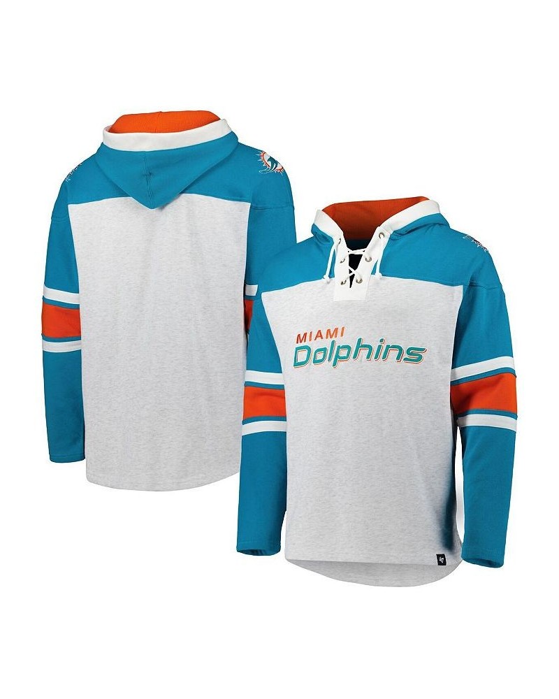 Men's Miami Dolphins Heather Gray Gridiron Lace-Up Pullover Hoodie $54.00 Sweatshirt