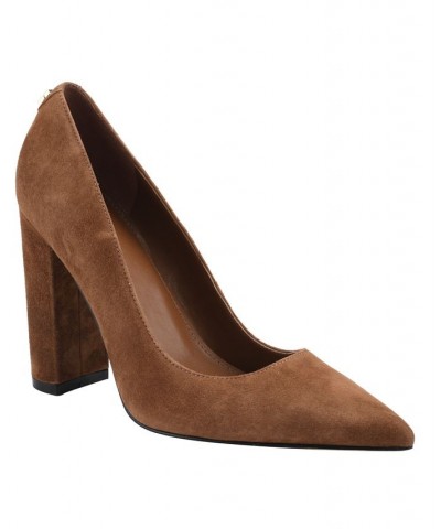 Women's Abagail Block Heel Plain Pumps Brown $50.04 Shoes