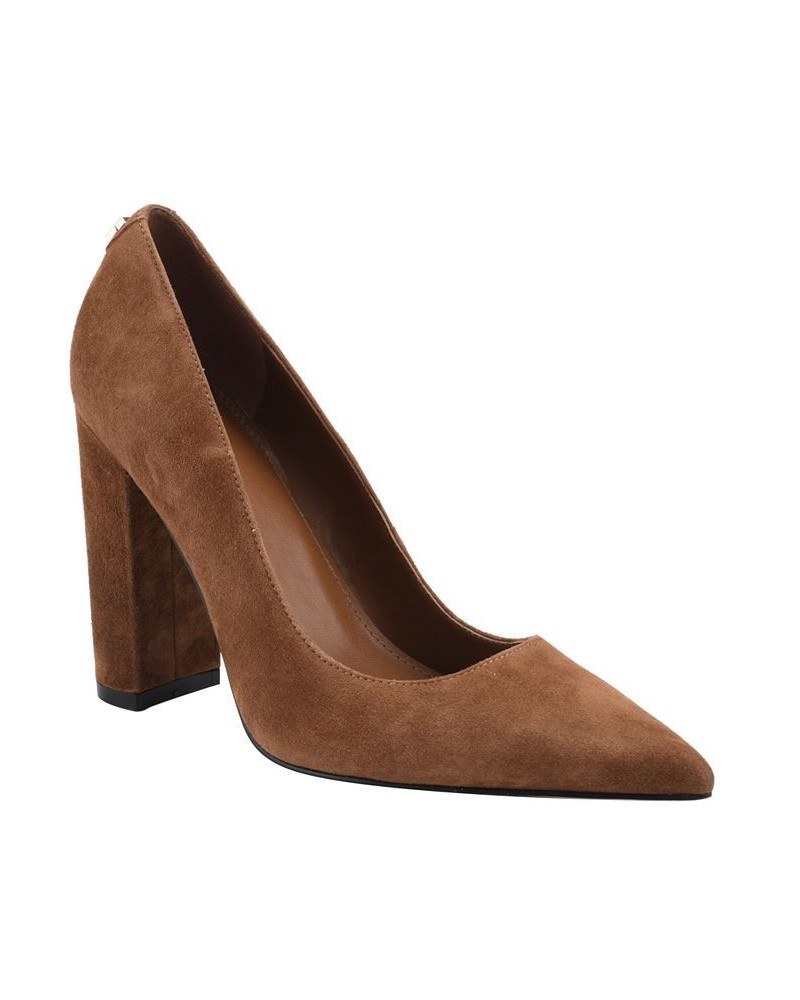 Women's Abagail Block Heel Plain Pumps Brown $50.04 Shoes