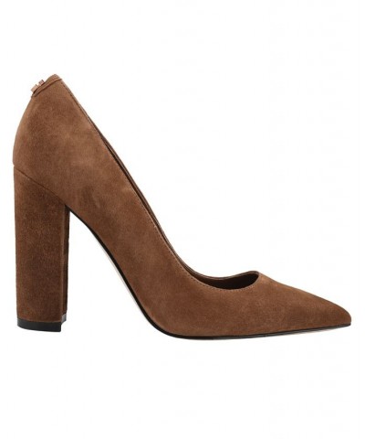 Women's Abagail Block Heel Plain Pumps Brown $50.04 Shoes