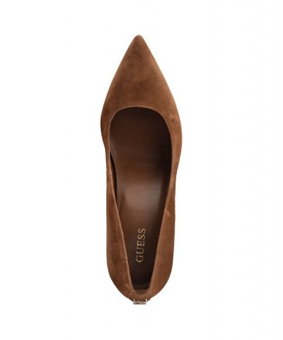 Women's Abagail Block Heel Plain Pumps Brown $50.04 Shoes