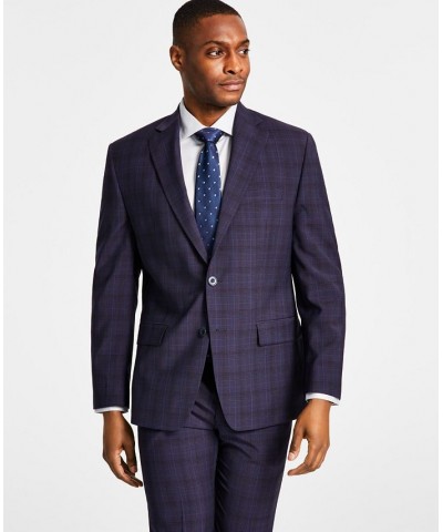 Men's Classic Fit Wool-Blend Plaid Suit Jacket & Suit Pants Purple $78.00 Suits