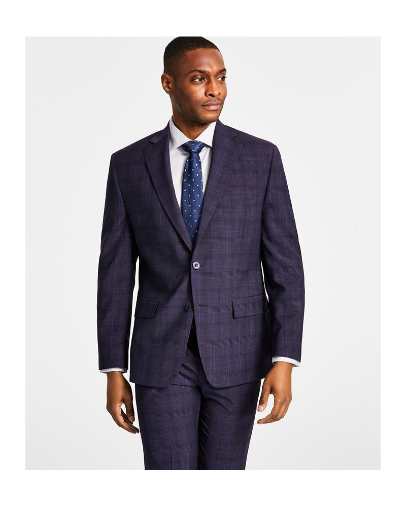 Men's Classic Fit Wool-Blend Plaid Suit Jacket & Suit Pants Purple $78.00 Suits