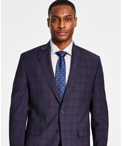 Men's Classic Fit Wool-Blend Plaid Suit Jacket & Suit Pants Purple $78.00 Suits