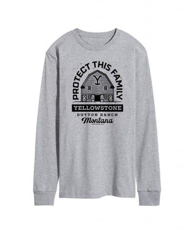 Men's Yellowstone Protect This Family Long Sleeve T-shirt Gray $23.10 T-Shirts