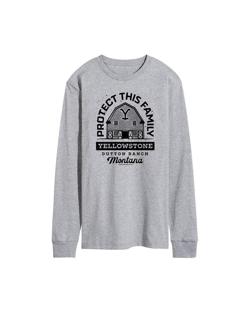 Men's Yellowstone Protect This Family Long Sleeve T-shirt Gray $23.10 T-Shirts