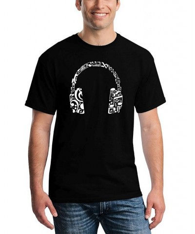 Men's Music Note Headphones Word Art T-shirt Black $17.50 T-Shirts