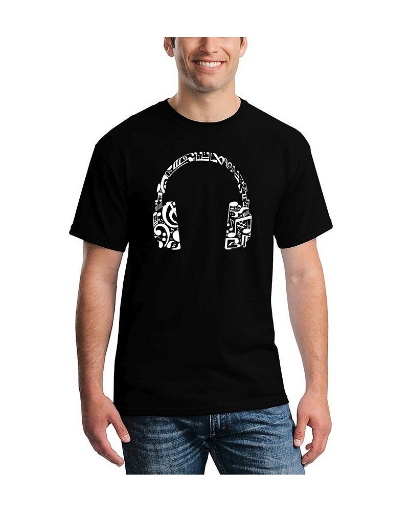 Men's Music Note Headphones Word Art T-shirt Black $17.50 T-Shirts