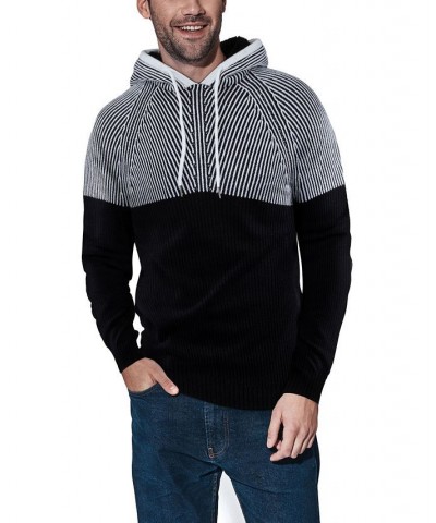 Men's Color Blocked Hooded Sweater Black $25.20 Sweaters