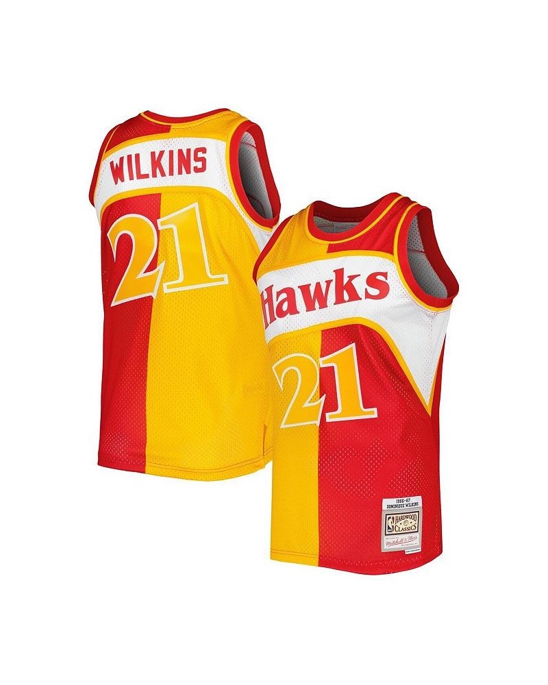 Men's Dominique Wilkins Yellow, Red Atlanta Hawks Hardwood Classics 1986-87 Split Swingman Jersey $58.00 Jersey