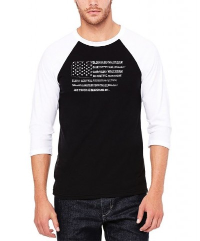 Men's Raglan Baseball 3/4 Sleeve Glory Hallelujah Flag Word Art T-shirt Black, White $22.94 T-Shirts