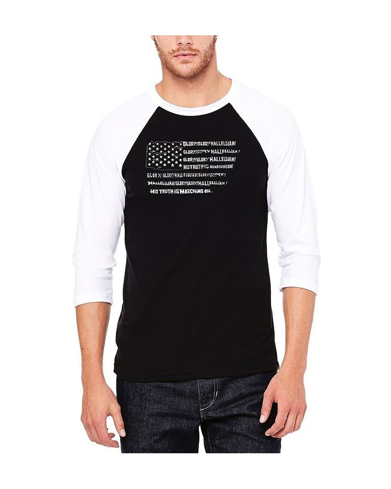 Men's Raglan Baseball 3/4 Sleeve Glory Hallelujah Flag Word Art T-shirt Black, White $22.94 T-Shirts