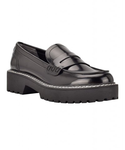 Women's Suzie Casual Lug Sole Loafers Black $49.05 Shoes