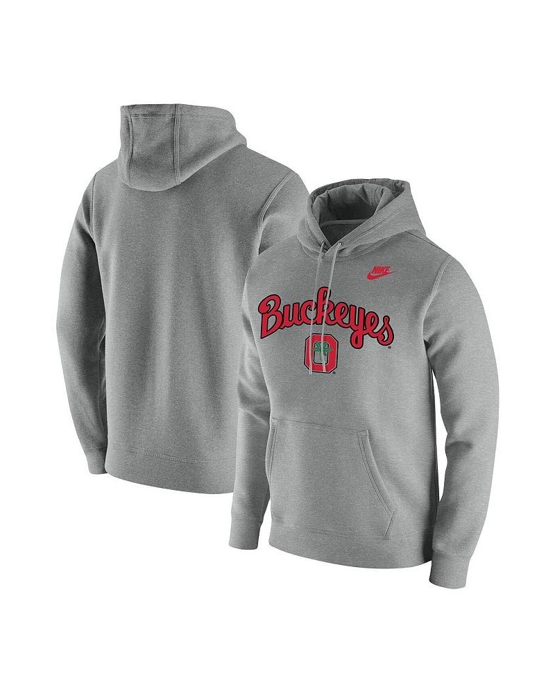 Men's Heathered Gray Ohio State Buckeyes Script Vintage-Like School Logo Pullover Hoodie $42.50 Sweatshirt