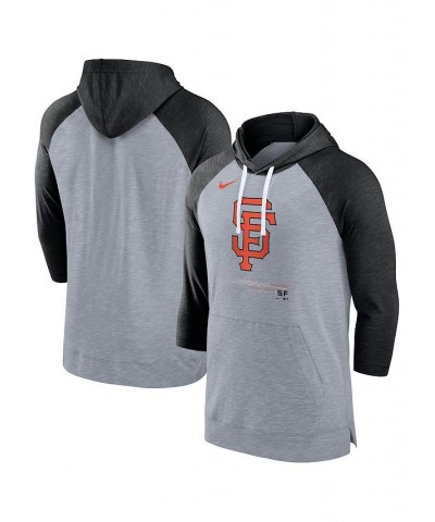 Men's Heather Gray, Heather Black San Francisco Giants Baseball Raglan 3/4 Sleeve Pullover Hoodie $35.25 Sweatshirt