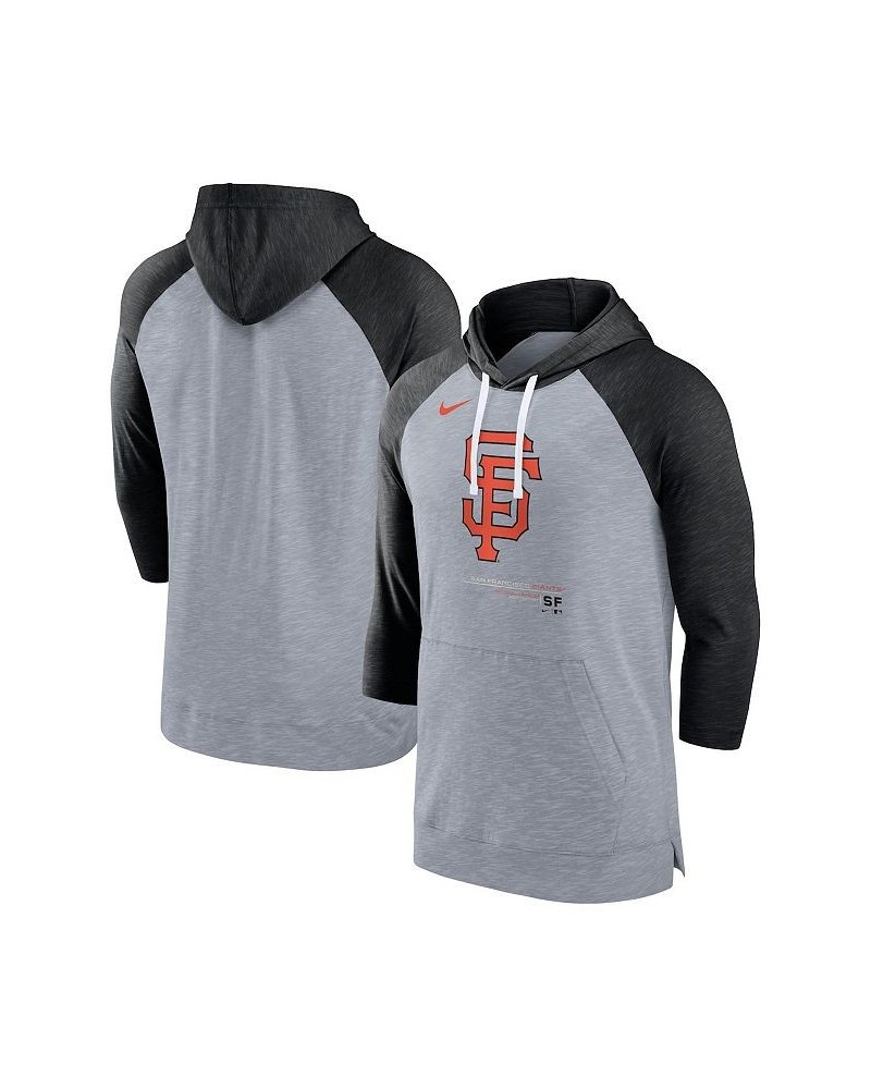 Men's Heather Gray, Heather Black San Francisco Giants Baseball Raglan 3/4 Sleeve Pullover Hoodie $35.25 Sweatshirt