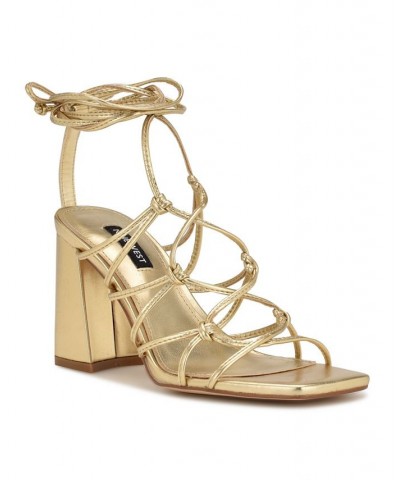 Women's Glaven Square Toe Lace-up Dress Sandals Gold $46.53 Shoes